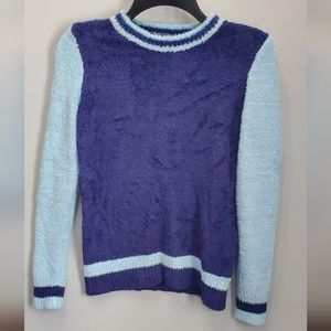 Y2K BLUE COLORBLOCK FURRY SWEATER